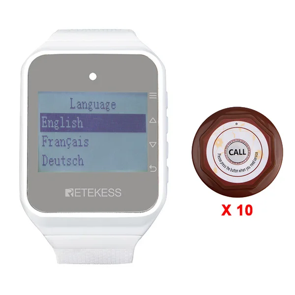 Version 3 Brown Retekess TD108 многоязычные часы приемник+ 10 шт. кнопка вызова для ресторана пейджер Беспроводная система вызова обслуживание клиентов - Цвет: Version 3 Brown