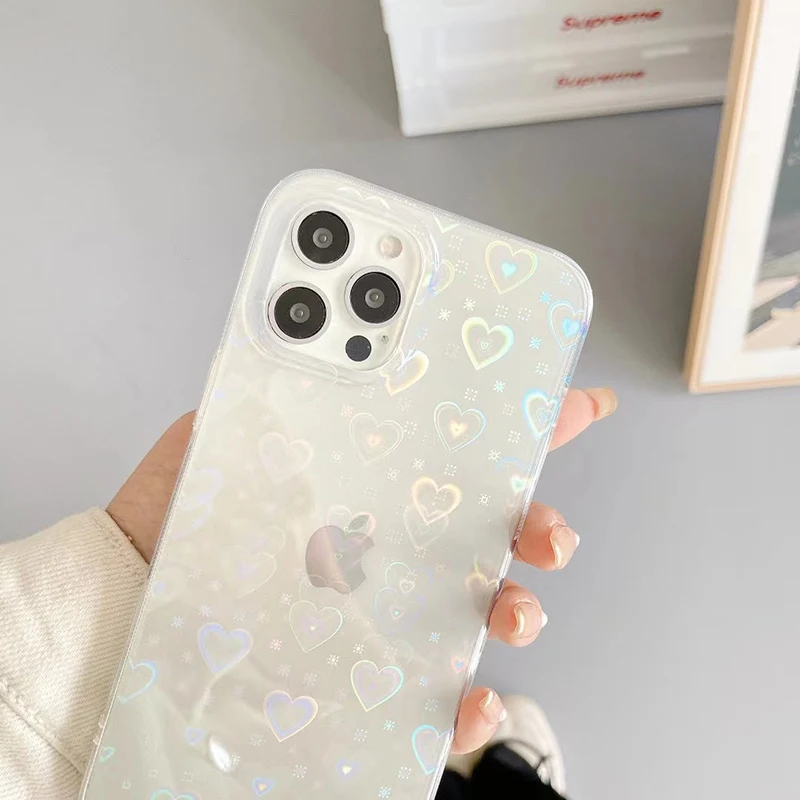 

Korea 3D Colorful laser Love Couple gift Soft silicon phone case for iphone 7 8 Plus X XS XR MAX 11 Pro SE 2 12 clear Back Cover