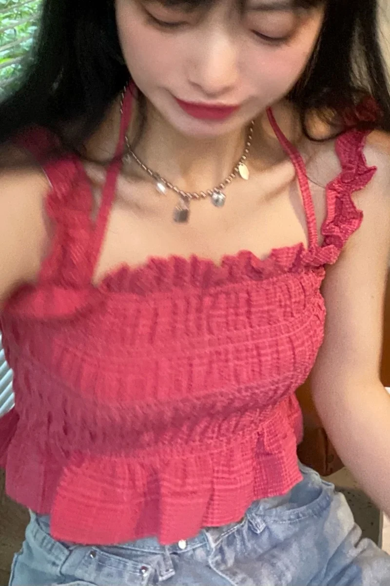 Женская летняя футболка со складками на бретельках | одежда