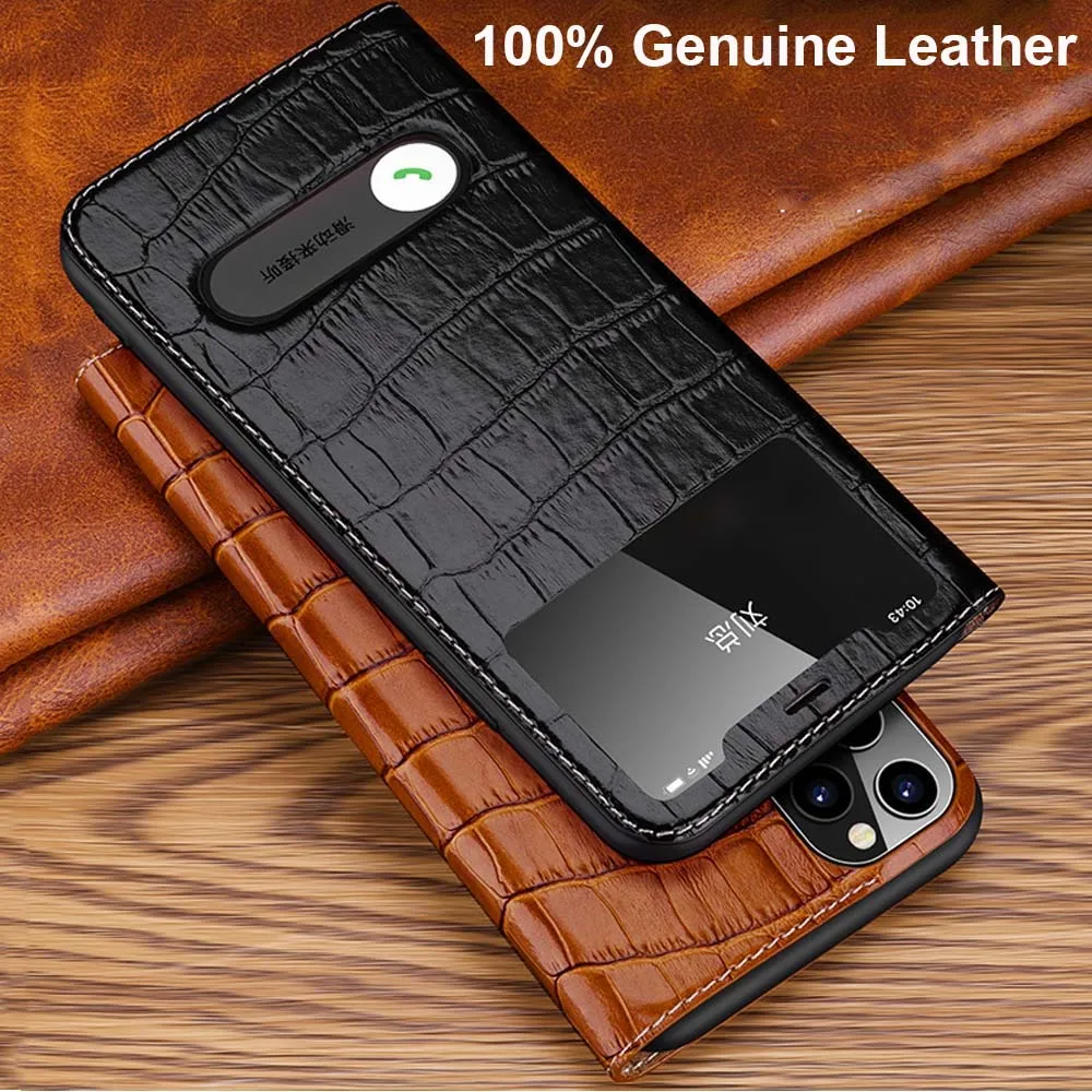 Чехол для iphone 11 pro роскошный чехол с крокодиловым узором и окошком из натуральной