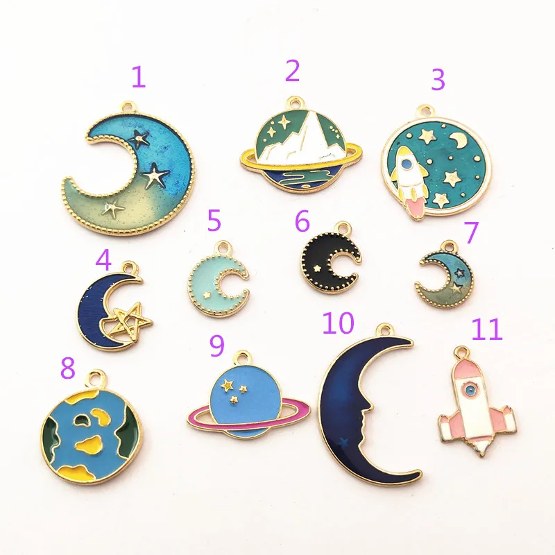 5 шт. планеты Луны космический корабль очаровательные эмалевые бусины Кулоны