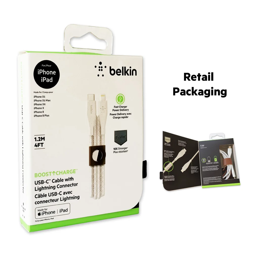 Оригинальный кабель Belkin с быстрой зарядкой повышением яркости 10X кожаным
