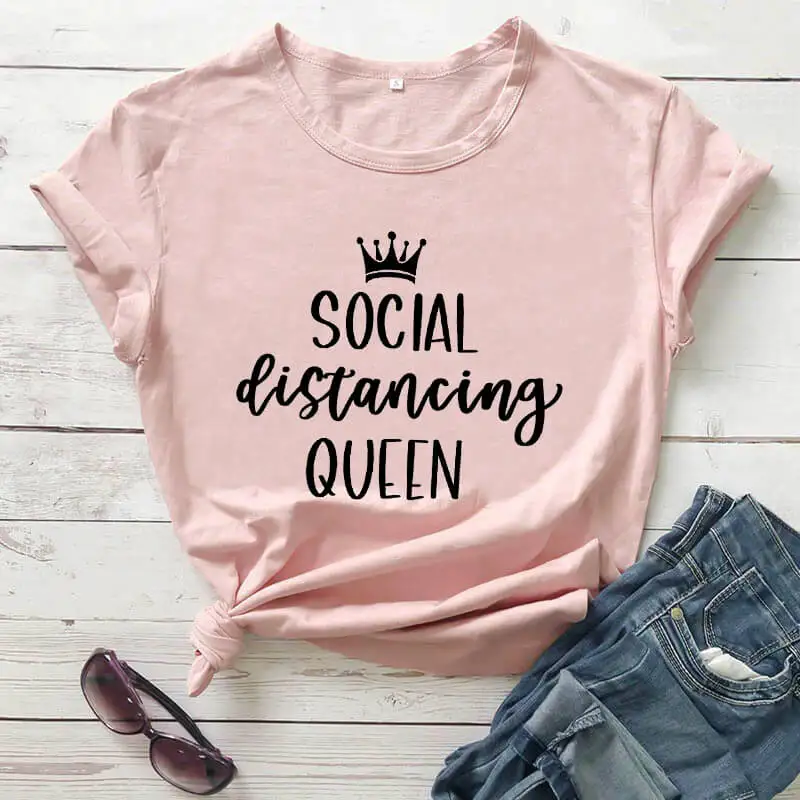 

Social Distancing Queen Shirt new arrival 2020 100%cotton funny t shirt Social Distancing shirts Quarantine Shirt stay home tee