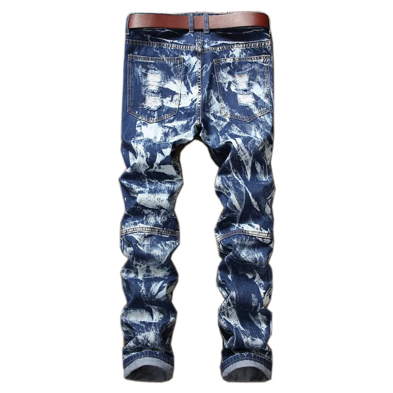 

Jeans ripped trend fashion fold snowflake zipper motorcycle pants Men's clothing Jeans for men