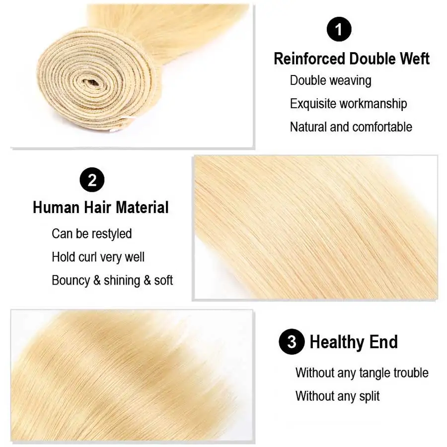 

Hair Master Malaysian 613 Straight Hair Weaving 3 Platinum Bundles 100% Remy Human Hair Honey Blonde Hair Extensions