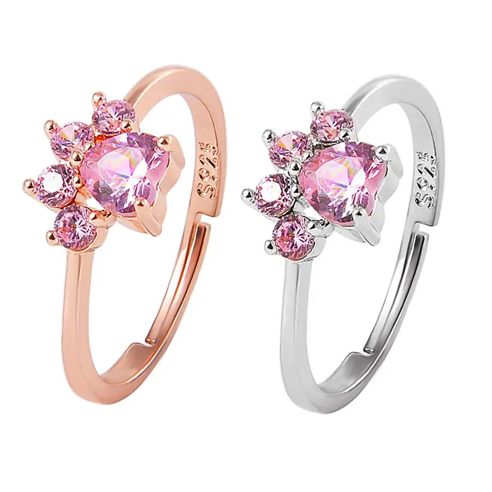 

Cute Cartoon Cat's Paw Crystal Engagement Design Hot Sale Rings For Women Pink Zircon Cubic Elegant Rings Female Wedding Jewelry