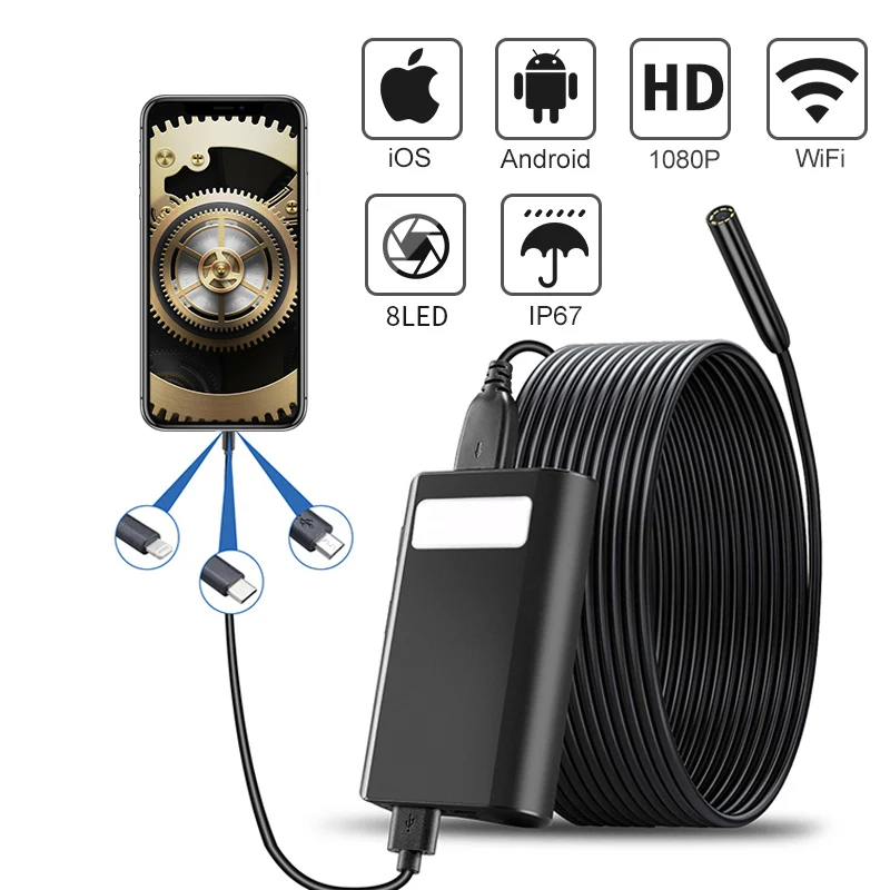 

Камера-Эндоскоп HD 1080P с Wi-Fi и кабелем для Android и IOS