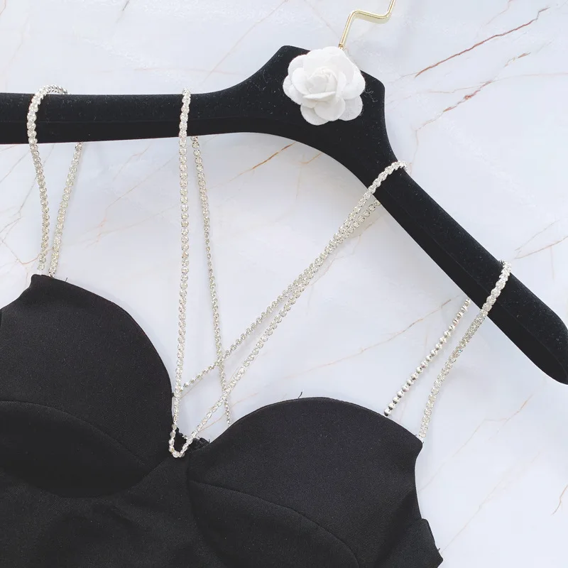 2021 женские сексуальные черные топы на бретельках Стразы летние майки | Женская