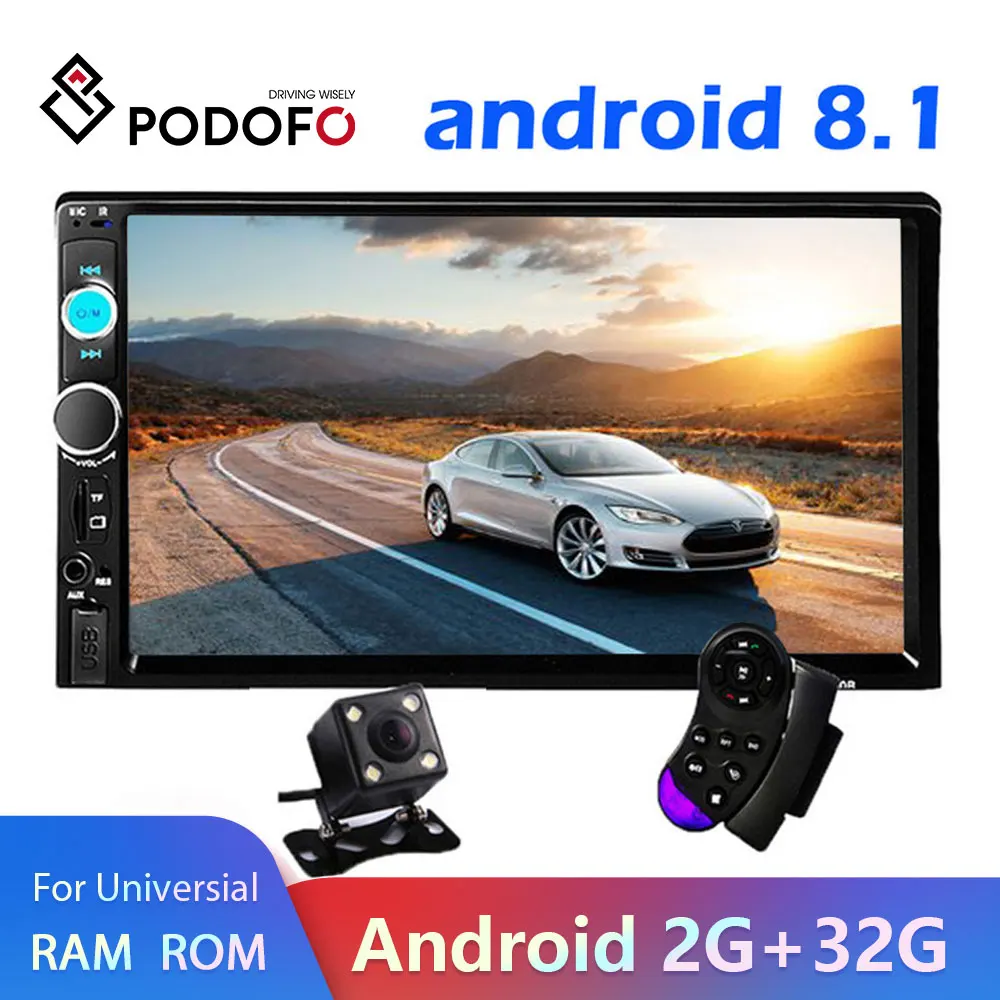 Podofo 2 din Android 8,1 Автомобильный мультимедийный плеер Радио Стерео " видео MP5 плеер gps Bluetooth для Volkswagen Nissan hyundai Kia