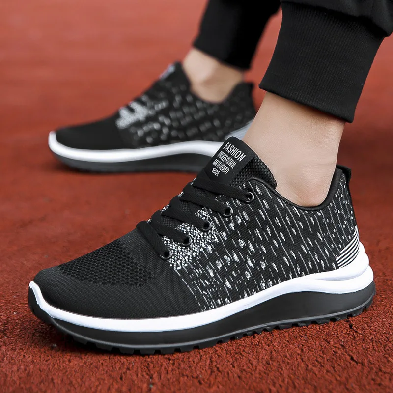 

New High-elastic Breathable Fly-woven Sneakers Casual Flat-heeled Round-toe Low-cut Front Lace-up Men's Shoes Running Shoes Men