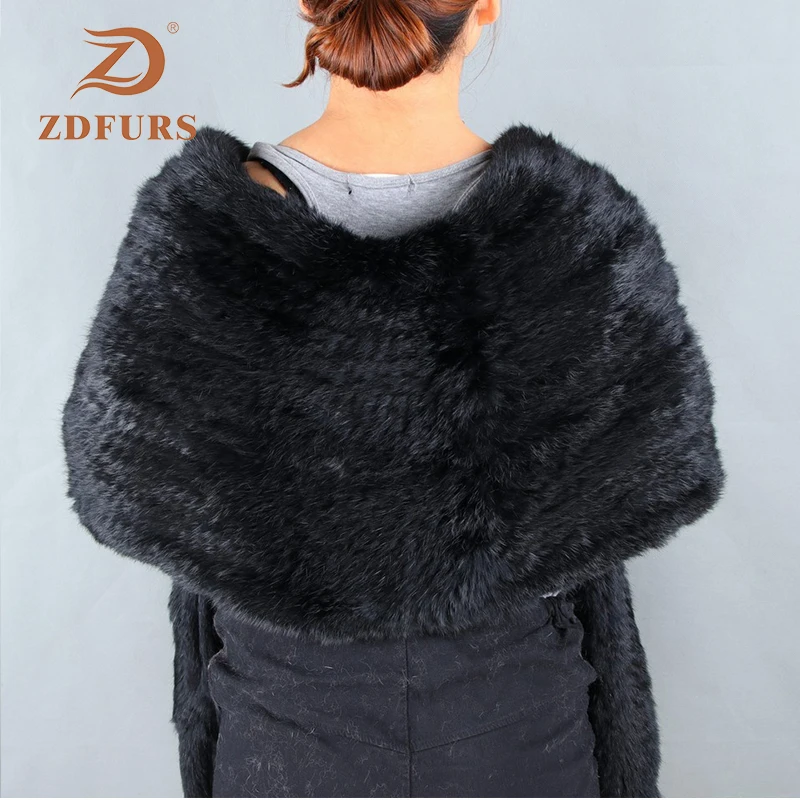 ZDFURS* роскошный женский настоящий вязаный кроличий мех шарфы с кисточками женские пашмины шарфы осень зима женские меховые шали