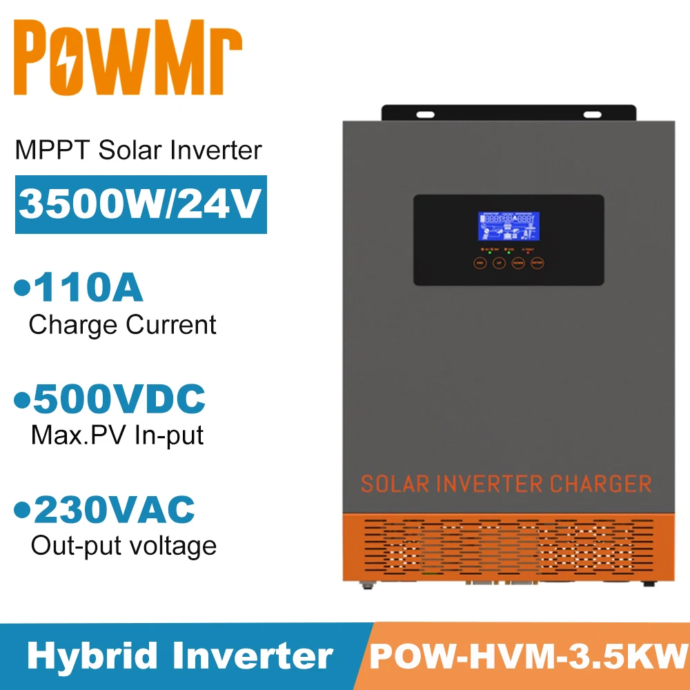 

Инвертор солнечного зарядного устройства PowMr, 3500 Вт, а, 24 В постоянного тока, В переменного тока, чистый синусоидальный сигнал, В постоянного ...