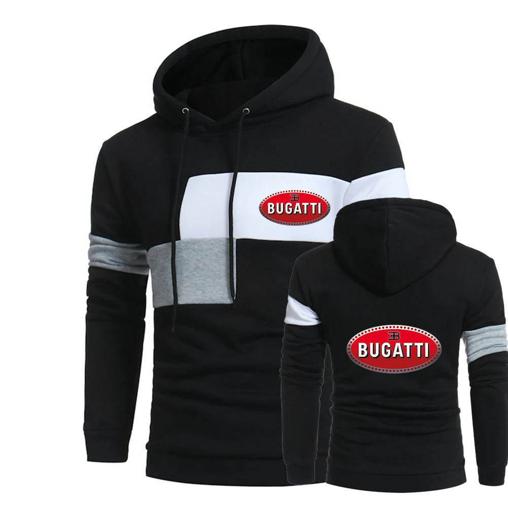 

Bugatti Car Logo 2021 3 Color Splice Hoodies Print Customize Harajuku Sweatshirts Man's Cotton High Street Coat Tops