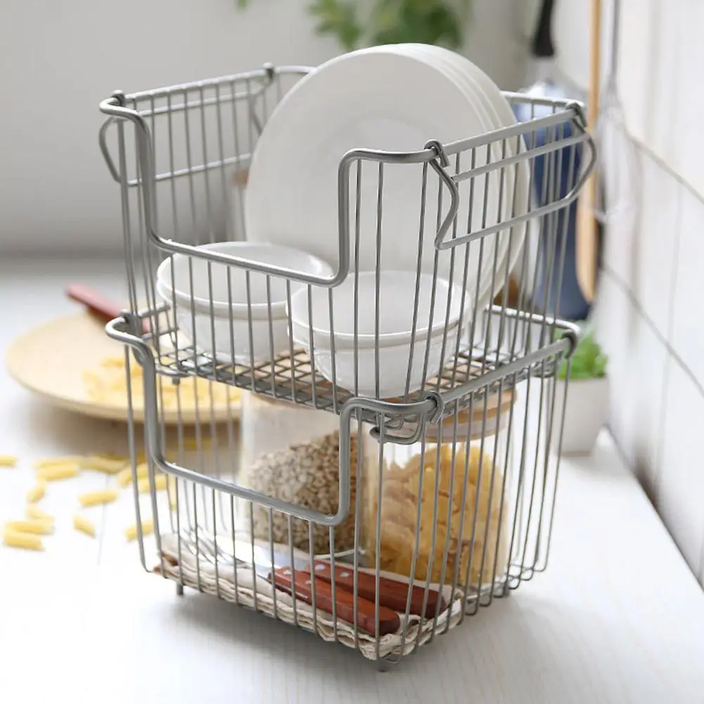 

New Wrought Iron Food Storage Organizer Storage Basket with Open Front for Home Dormitory