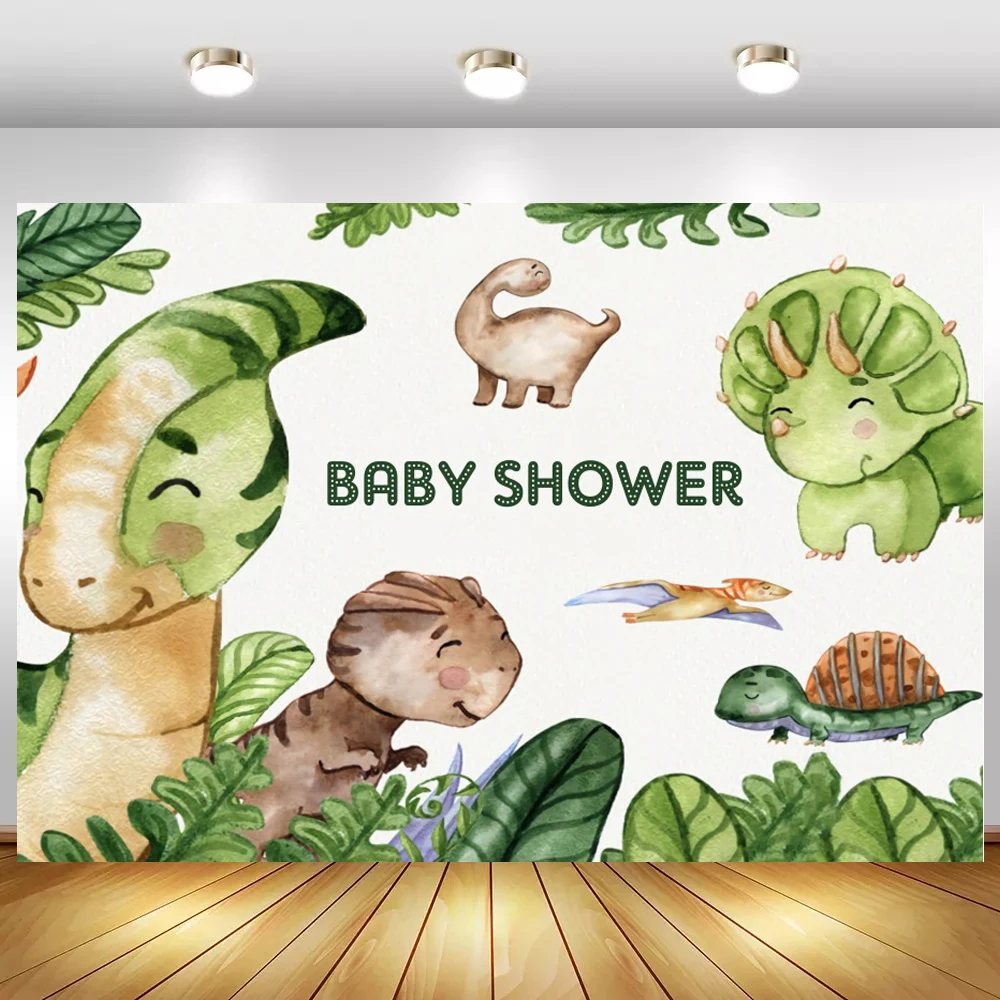 

Новорожденный ребенок динозавр черепаха душ фото фон джунгли зеленая тема Дети День рождения фон торт подарок стол Декор