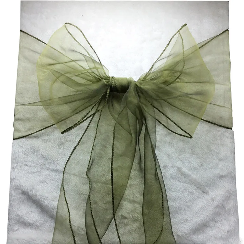 Olive Green WedFavor 25 шт. органза стул пояса Банкетная лента на стул лук Галстуки Для Свадьба Вечерние отель события украшения - Цвет: Olive Green