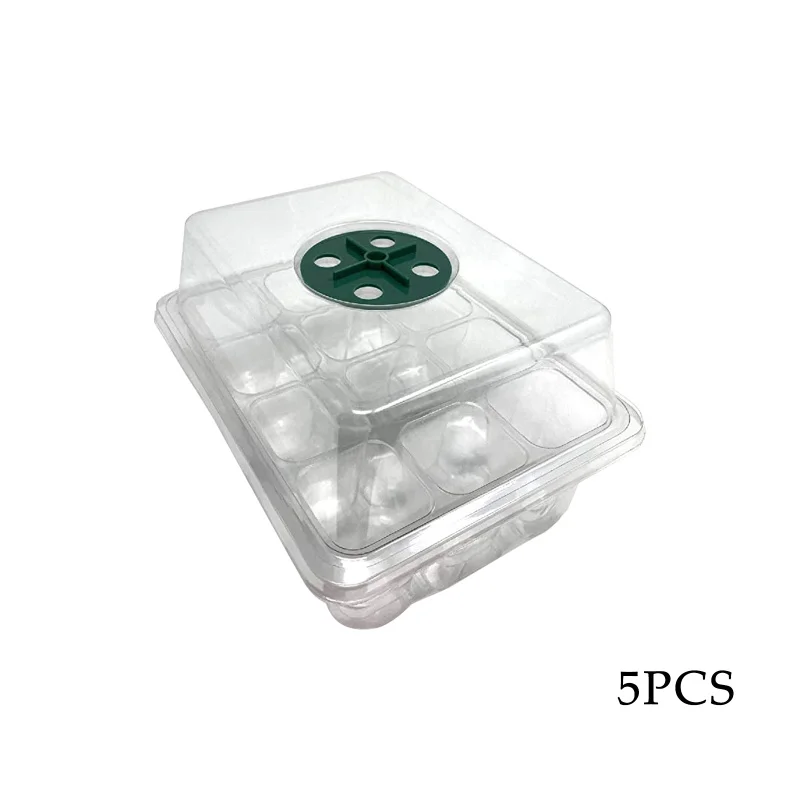 

12-cell seeding starter tray plant growth kit with dome, base and plant label-transparent-pack of 5