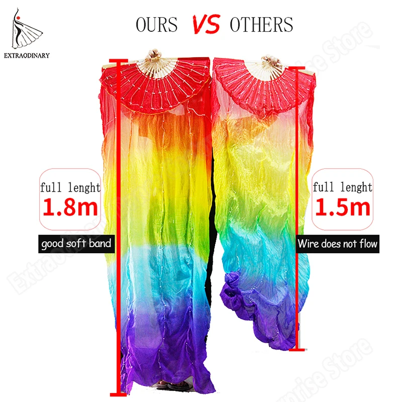 

New Belly Dance LED Silk Fan Veil Colorful Stage Props Performance Accessories Light up LED Rainbow Silk Fan Veils