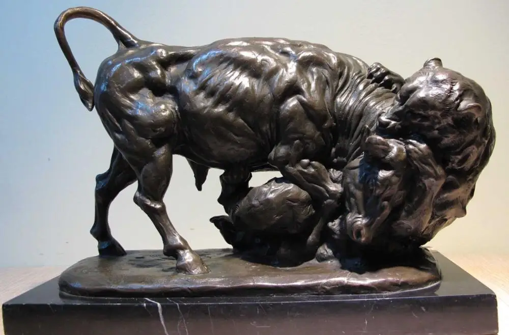 Западное искусство Декор бронзовая скульптура медведь есть Бык мраморная основа