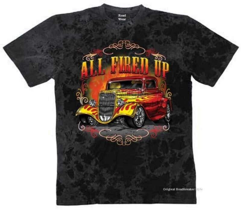 Футболка Batik black V8 Oldschool Hot Rod US Car &amp ཮ Stylemotiv Modell All Fire|Мужские футболки| |