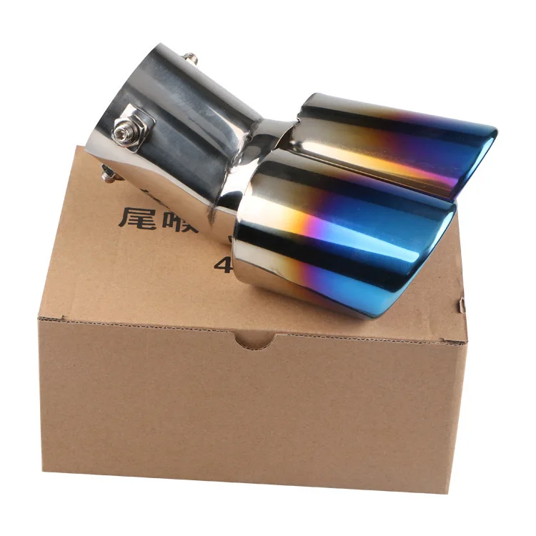 

Automobile universal one out two grilled blue tail throat double tube tail tube muffler modified diameter 6.2mm