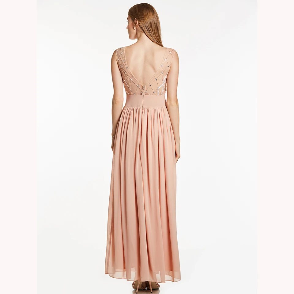 Dressv жемчужно розовое длинное вечернее платье с глубоким вырезом недорогое без