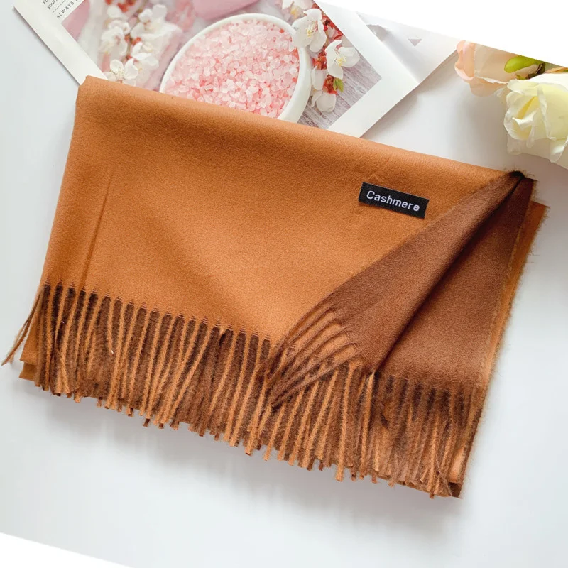 

2021 free shipping 270G Women Cashmere Thick UNISEX Solid Scarf Pashmina Shawl Wrap Female Hijab Stoles Tassel long Head muffler