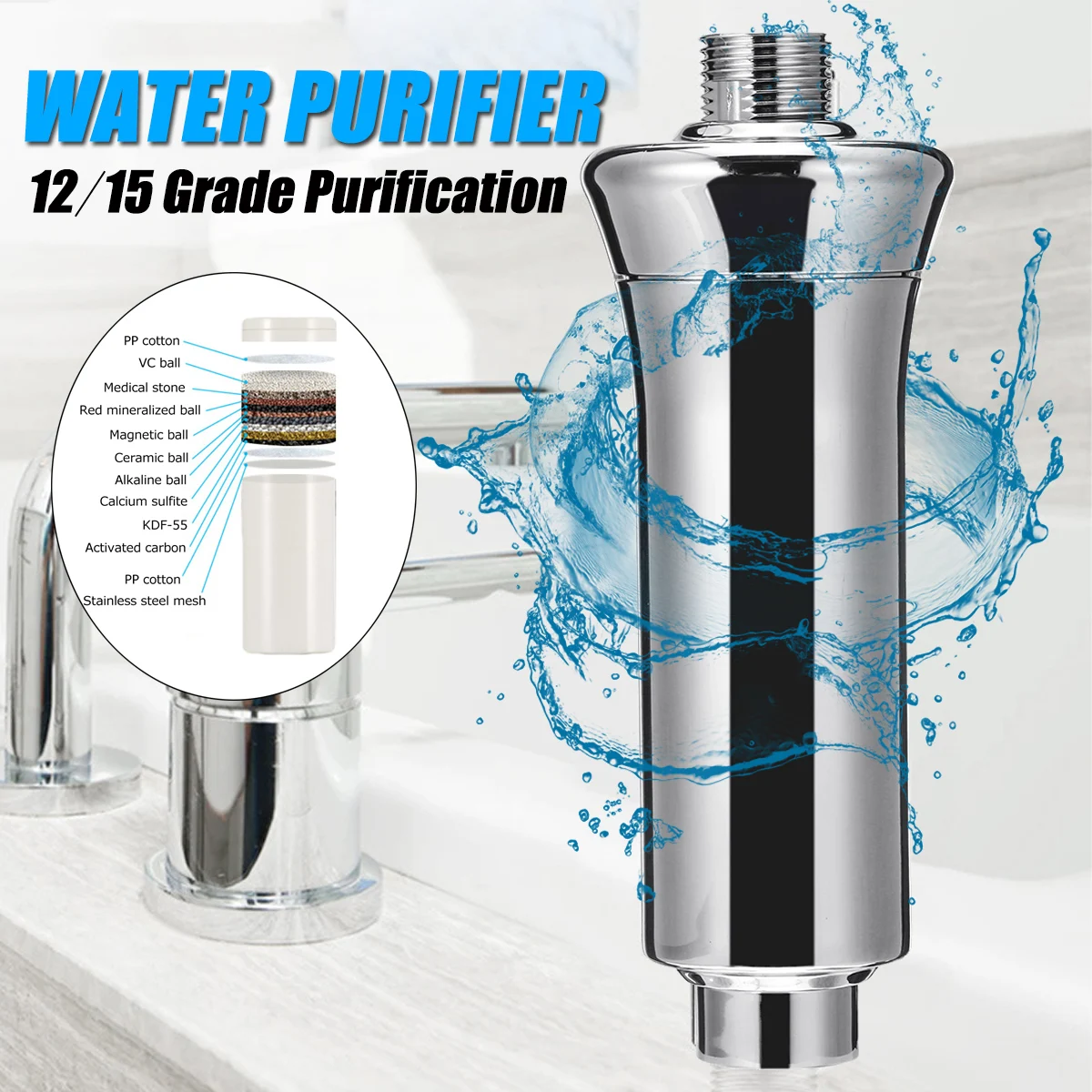 

12/15 stage Household bath Water Purifier Chlorine Shower Filter Activated Carbon Faucets Eliminates Chlorine water purifier