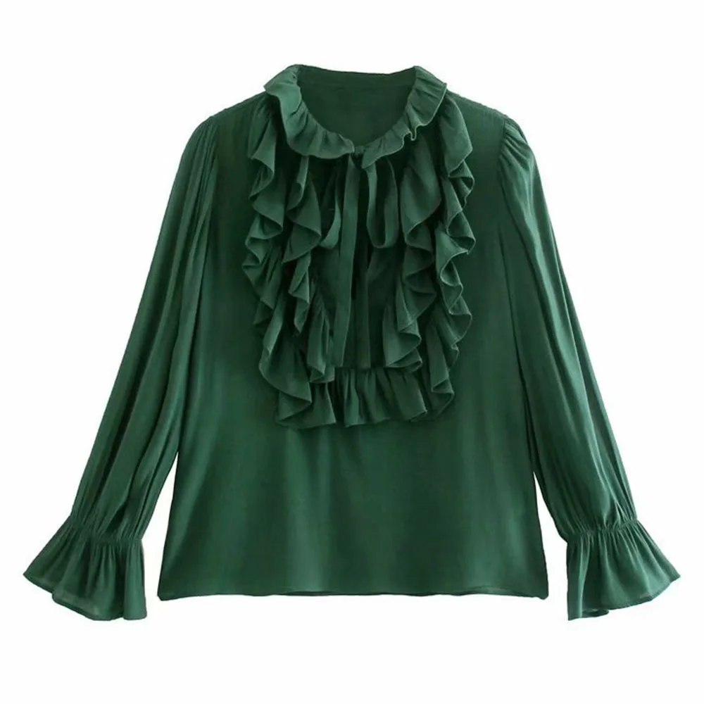 

Женская блузка с оборками ZA, однотонная Свободная рубашка с длинными рукавами-фонариками и бантом, 2021