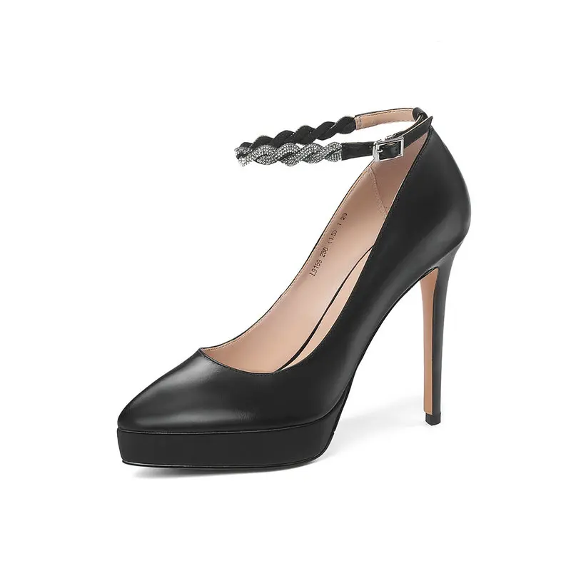 Women's Shoes High Heel Pumps Platform Wedding Party Black Apricot Spring Cow Leather Szie 33-39 Woman | Обувь