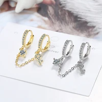 new fashion two ear hole piercing hoop earrings chain tassel goldenwhite crystal simple bohemia earring jewelry for women gifts