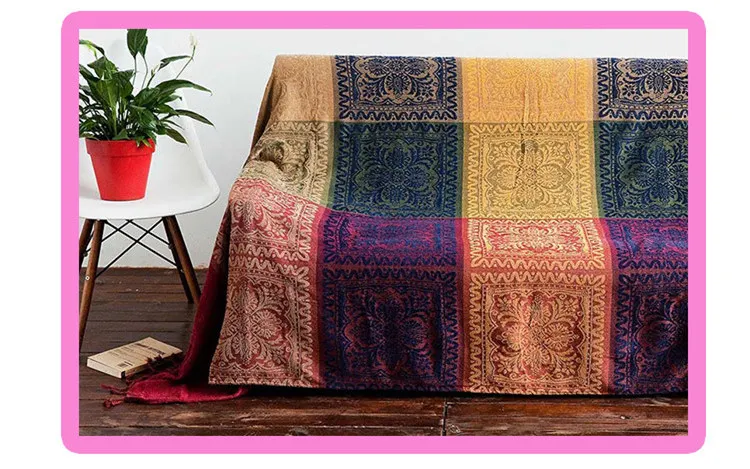 Одеяло с геометрическим рисунком из синели для дивана богемное Полноразмерное