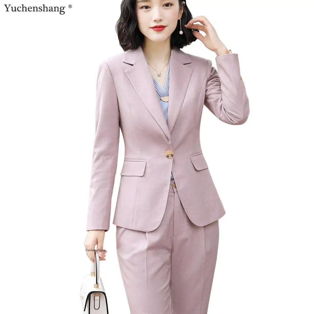 Женский розовый синий черный деловой костюм брюки для офисной леди Блейзер