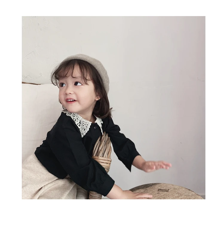 Girl Shirt Long Sleeve New Kids Spring and Autumn Pure Cotton Shirt Baby Lace Turn-collar Top Toddler Kids Blouses Clothing