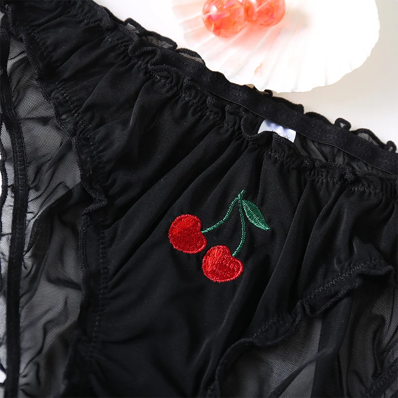 

Fashion Women Sexy Lace Lingerie Temptation Low-waist Panties Fruit Embroidery Transparent Briefs Seamless Sweet Underwear