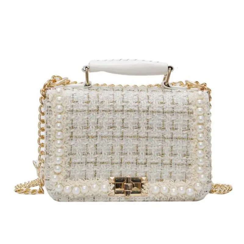 

2021Fashion New Female Square Tote bag Quality Woolen Pearl Women's Designer Handbag Ladies Chain Shoulder Crossbody Bag Travel
