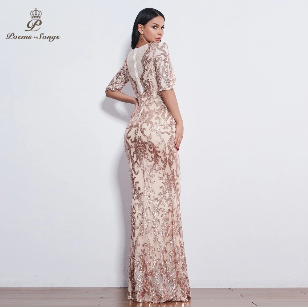 Стихи песни неровный узор блесток Половина рукава вечерние платья vestido de festa longo Платье для выпускного вечера vestidos элегантный