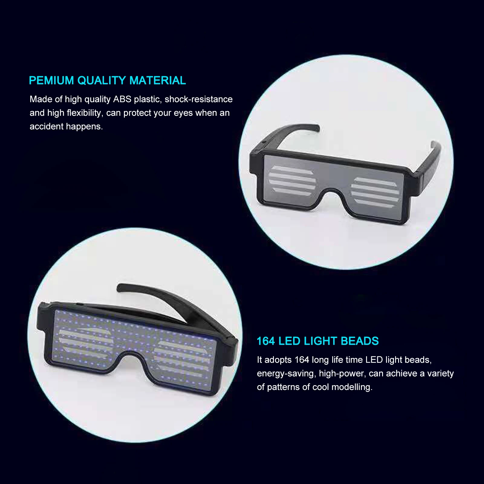 8 режимов быстрой вспышки USB заряжаемые светодиодные очки умные модные