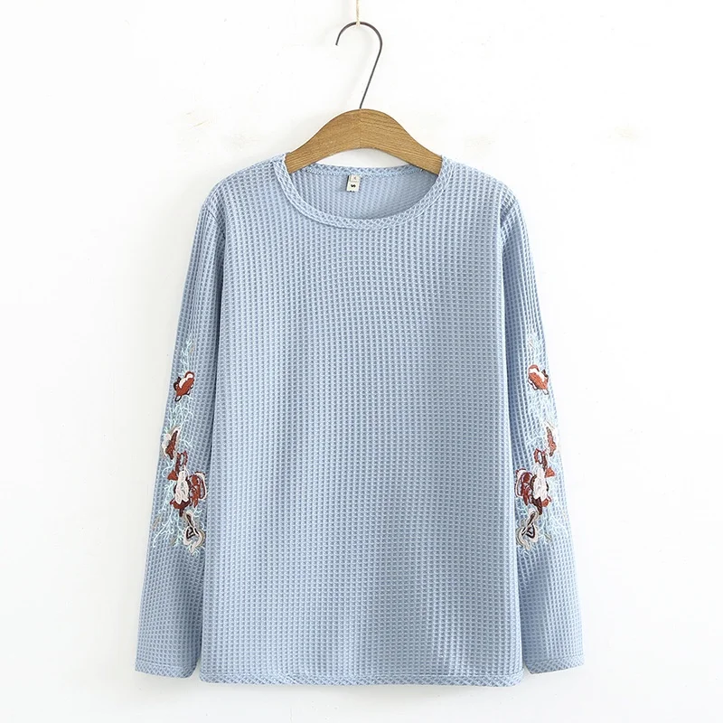 

Plus Size XL-4XL Cotton&Knitted Spring Autumn New Tops Women Floral Embroidery Vintage Shirts Large Size Muslimah Top