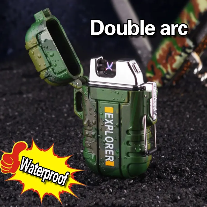 Водонепроницаемая USB плазменная Зажигалка двойная дуга для наружного кемпинга