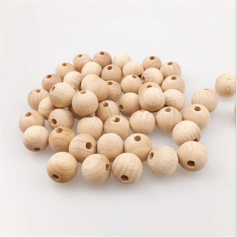 Cuentas redondas de madera de haya masticables, accesorios de joyer&iacute;a artesanal, mordedor para beb&eacute;, 8-20mm, respetuosas con el medio ambiente-4