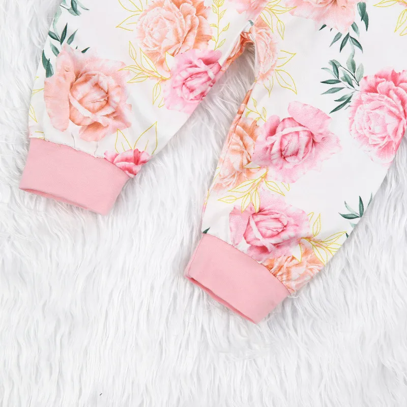 

Spring Autumn 3PCS Infant Baby Girl Clothes, Long Sleeve Crew Neck Ruffle Romper + Floral Pants + Headband Set