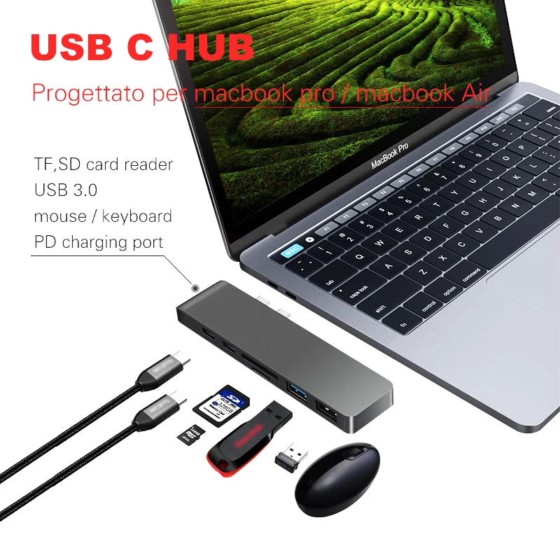 Lungfish USB C концентратор 6 в 1 type Thunderbolt 3 адаптер док ключ PD 0 SD TF кард ридер для MacBook Pro