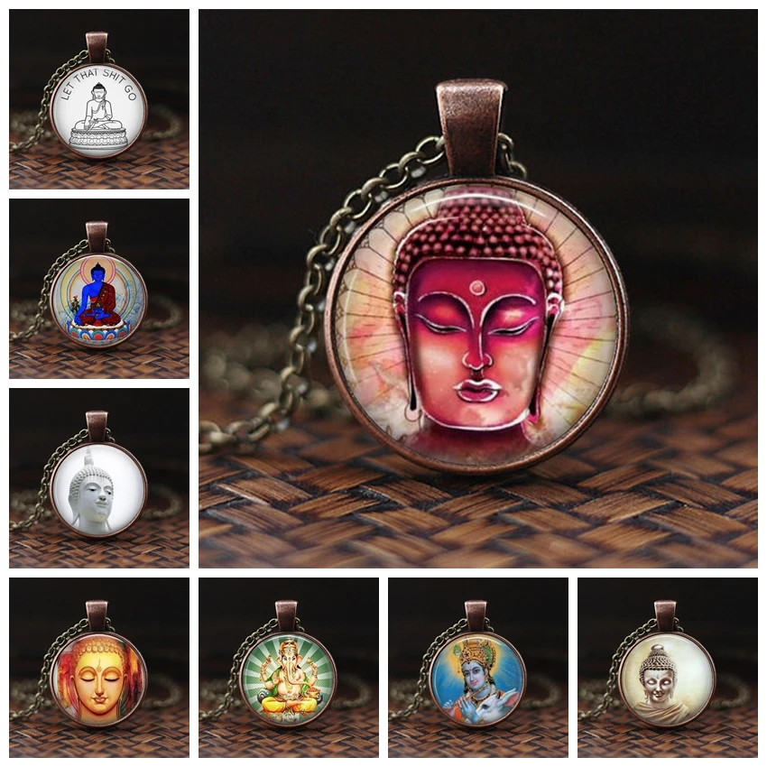 Индивидуальный ретро стеклянный подвесной брелок Медитирующий Будда ожерелье