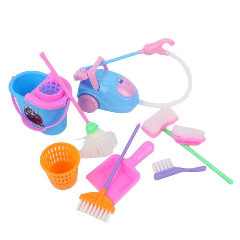 

67JC 9Pcs Kitchen Cleaning Toys Household Cleaning Tool Pretend Play Toys Interactive & Educational Housekeeping Cleaning Toy