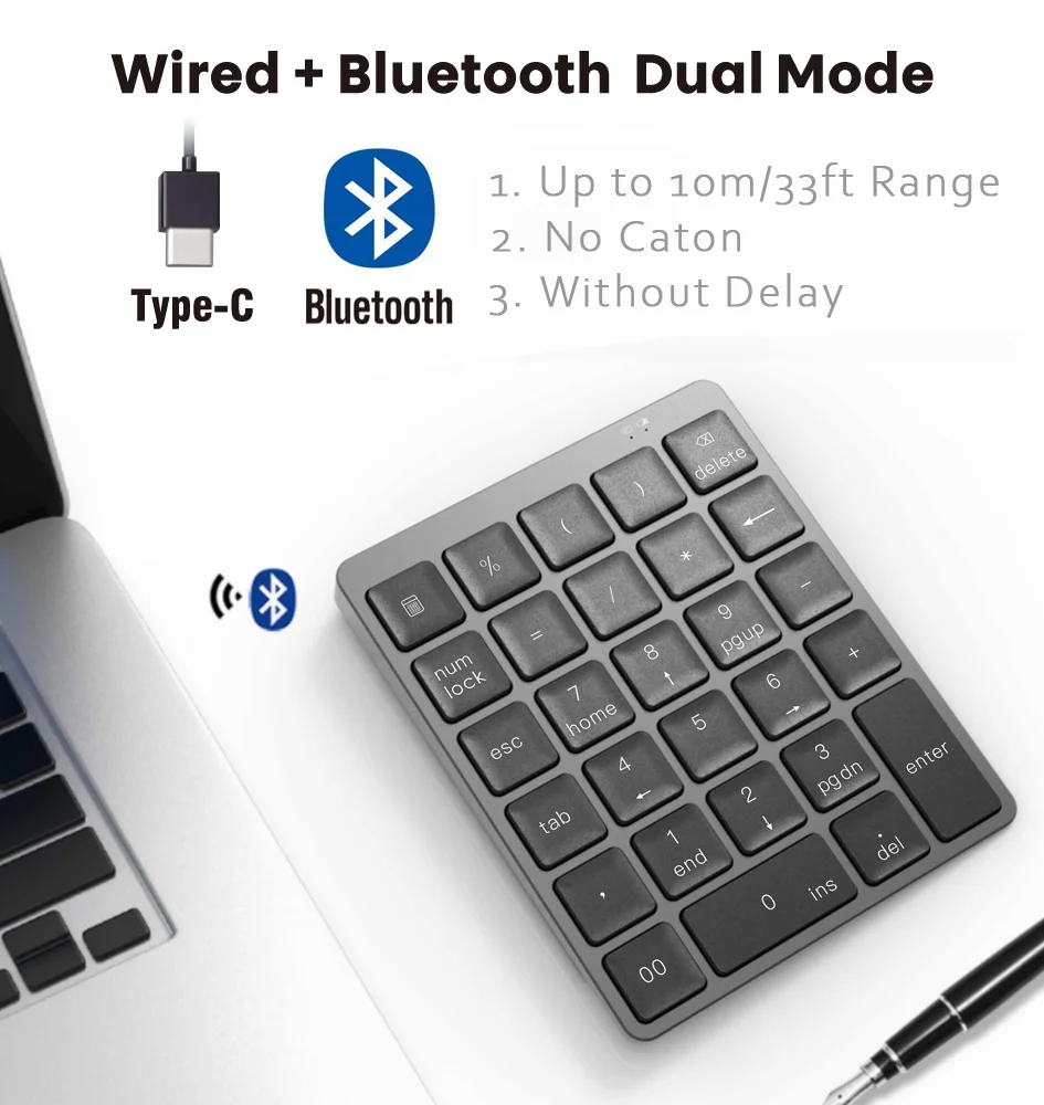 

Bluetooth Numeric Keyboard Protable Keypad with USB Hub Splitter Aluminium Alloy Cover For Android phone Ipad Macbook Windows