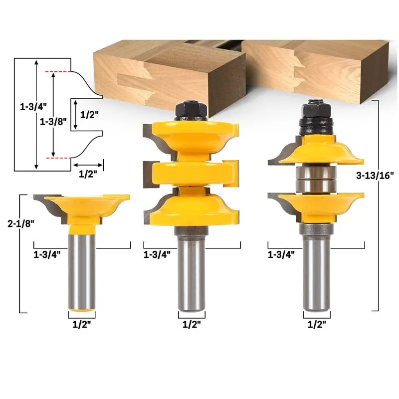 

3Pcs/Set 1/2" Shank Entry and Interior Door Ogee Matched R and S Router Bits for Woodworking Engraving Tool W0YF