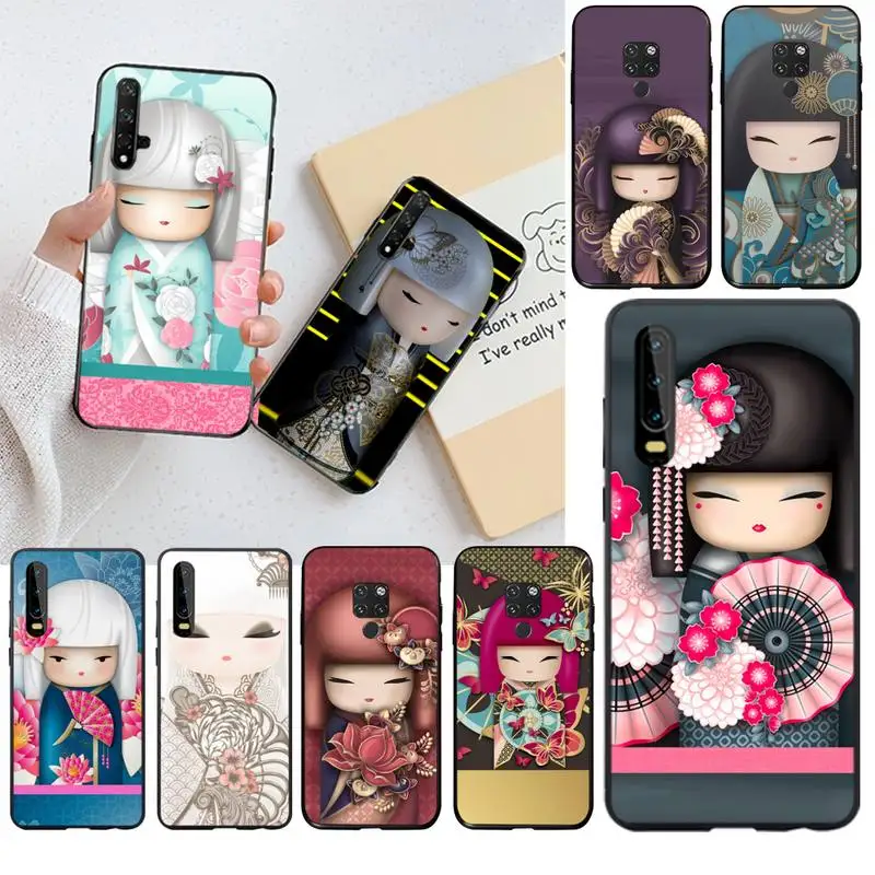 Kawaii японская кукла Kokeshi DIY Окрашенные Bling чехол для телефона Huawei P40 P30 P20 lite Pro Mate 20 P