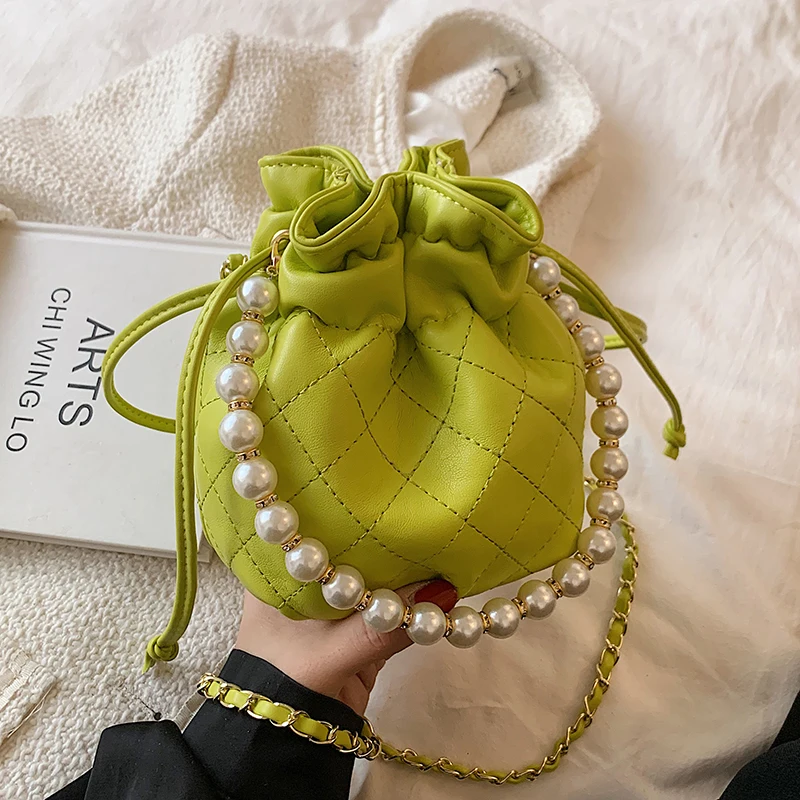 

Mini PU Leather Crossbody Bag with Short Pearl Belt for Women 2021 Chain Shoulder Purses and Handbags Female Travel Fashion