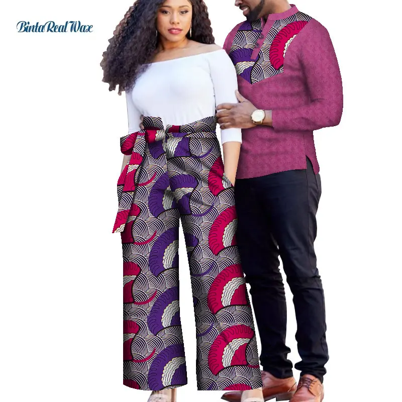 Sweet Lover Couples Clothes African Print Patchwork Pants for Women Bazin Riche Mens Long Shirts African Style Clothing WYQ641